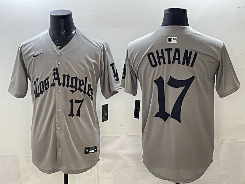 Men 2026 Los Angeles Dodgers #17 Ohtani Grey Five generations Nike MLB Jersey style 005->los angeles dodgers->MLB Jersey
